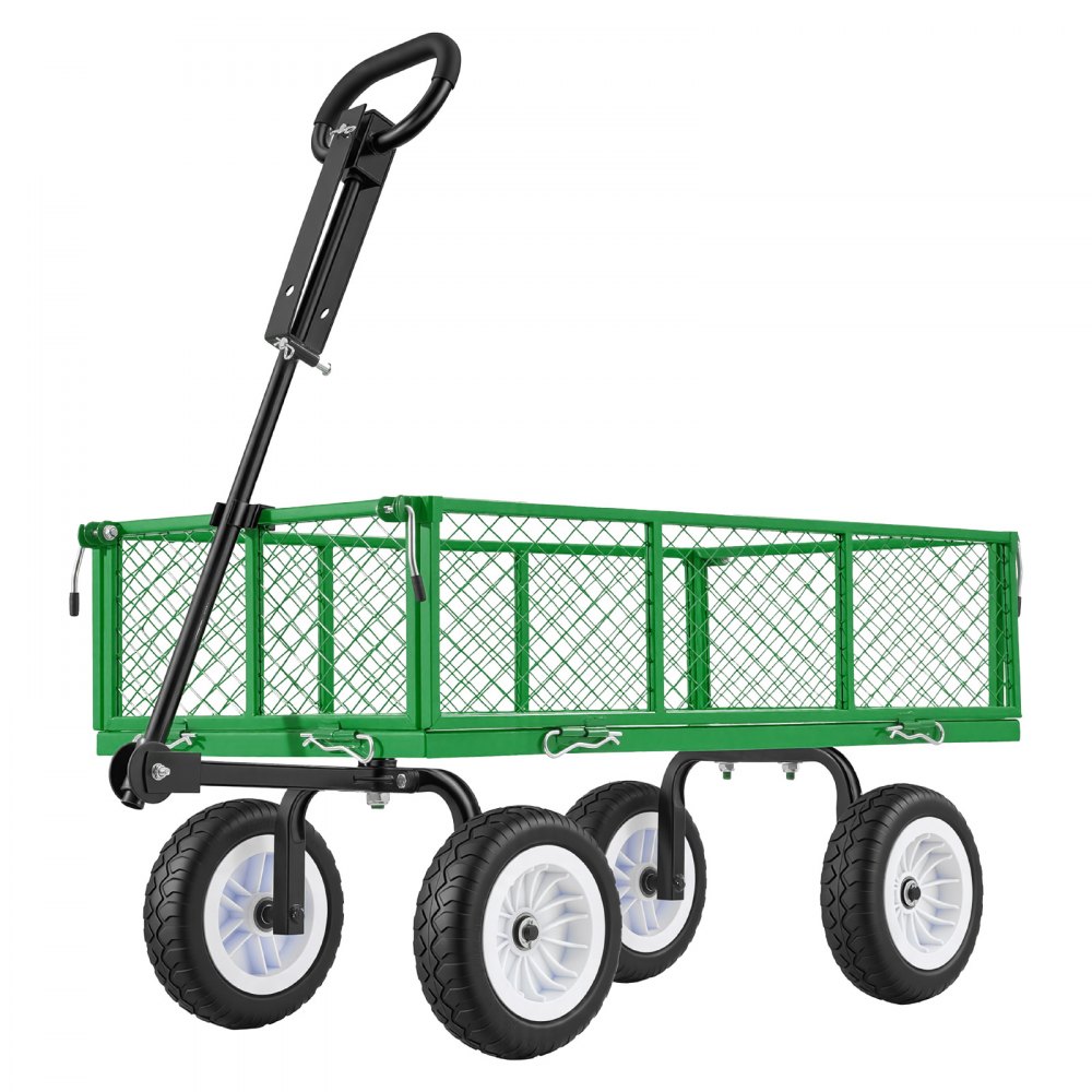Bollerwagen 408,2 kg Tragkraft, Gartenwagen mit PU-Bereifung, Transportwagen aus Stahl mit verstellbarem Griff, abnehmbare Seitenwände, Gerätewagen zur Befestigung an ATV oder Traktor, grün Bollerwagen 408,2 kg Tragkraft, Gartenwagen mit PU-Bereifung, Transportwagen aus Stahl mit verstellbarem Griff, abnehmbare Seitenwände, Gerätewagen zur Befestigung an ATV oder Traktor, grün