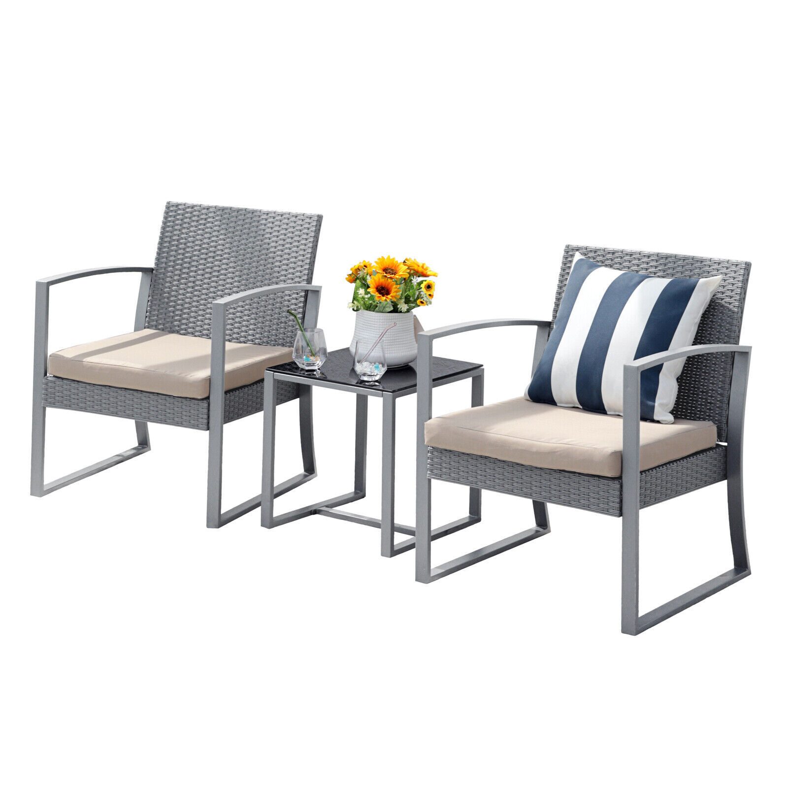 Zitgroep rotan tuinmeubelen polyrotan set tafel fauteuil lounge grijs