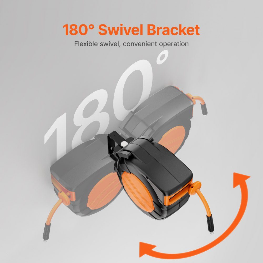 Compressed Air Hose Reel, 9.52mm x 50ft Air Hose, Max 300 PSI, Auto Rewind Hose Reel, Ceiling/Wall Mount, Enclosed PP Reels and 180° Rotating Bracket