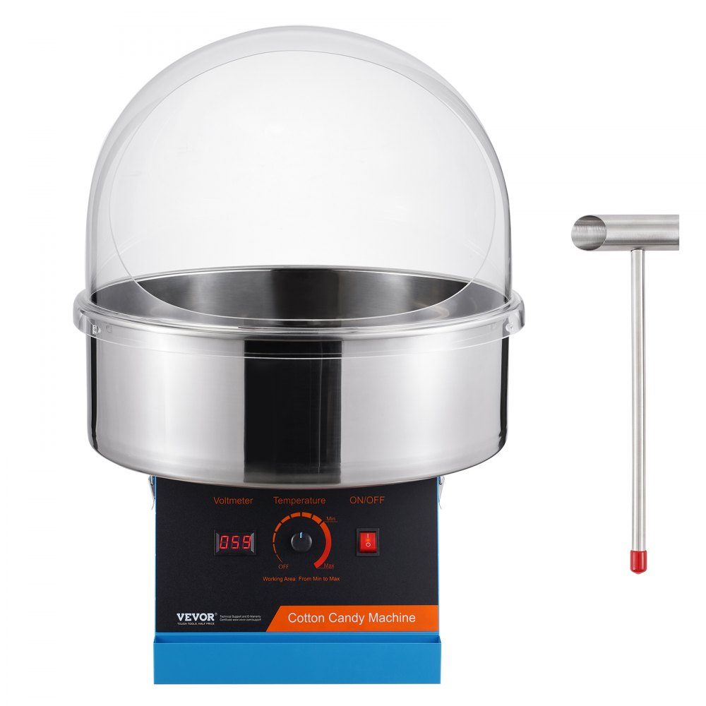 Elektrische suikerspinmachine, 1000 W suikerspinmachine, commerciële suikerspinmachine met deksel, roestvrijstalen kom en suikerlepel, perfect voor familiebijeenkomsten, feesten (blauw)