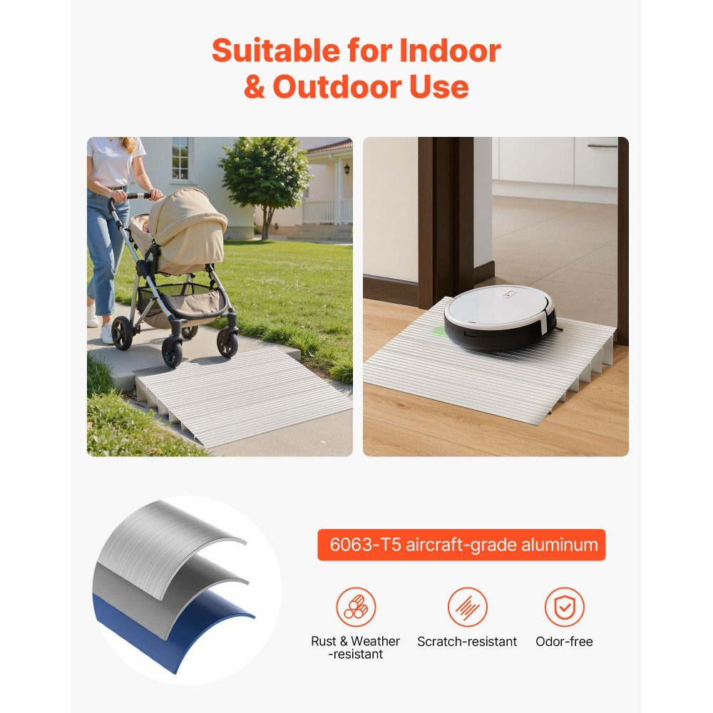 Türschwellenrampe, 805 x 865 x 155 mm, Rollstuhlrampe aus Aluminiumlegierung mit 360 kg Tragfähigkeit, Bordsteinrampen für Heimtreppen, Rollstühle, Roller, Gehhilfen, Fahrräder, Dreiräder