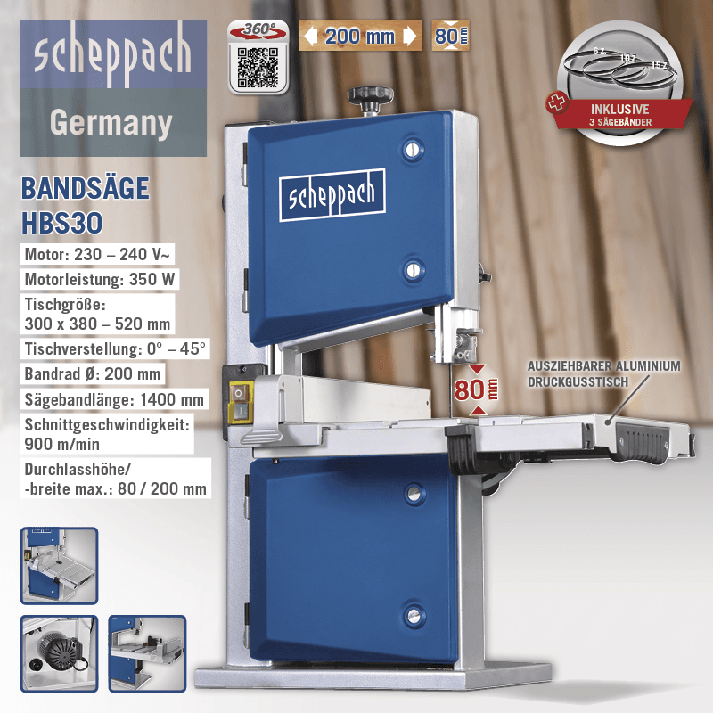 Lintzaag HBS30 scheppach - 230-240V 50Hz 350W - 80mm Lintzaag HBS30 scheppach - 230-240V 50Hz 350W - 80mm