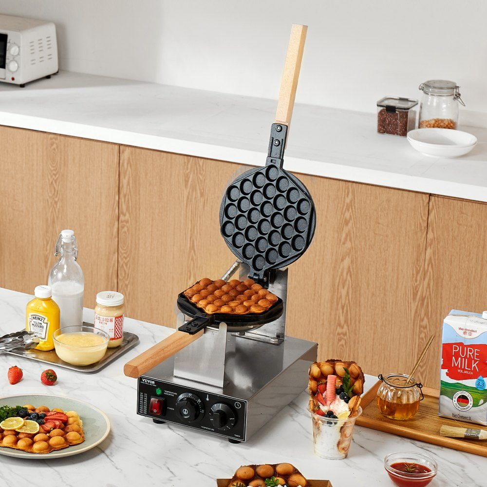 Kommerzielles Blasenwaffeleisen, Eierpfannkuchenmaschine 1400 W, Waffeleisen aus Edelstahl mit antihaftbeschichteter Backfläche, Temperatur- und Zeitkontrolle, für Restaurant-Bäckerei-Snackbar