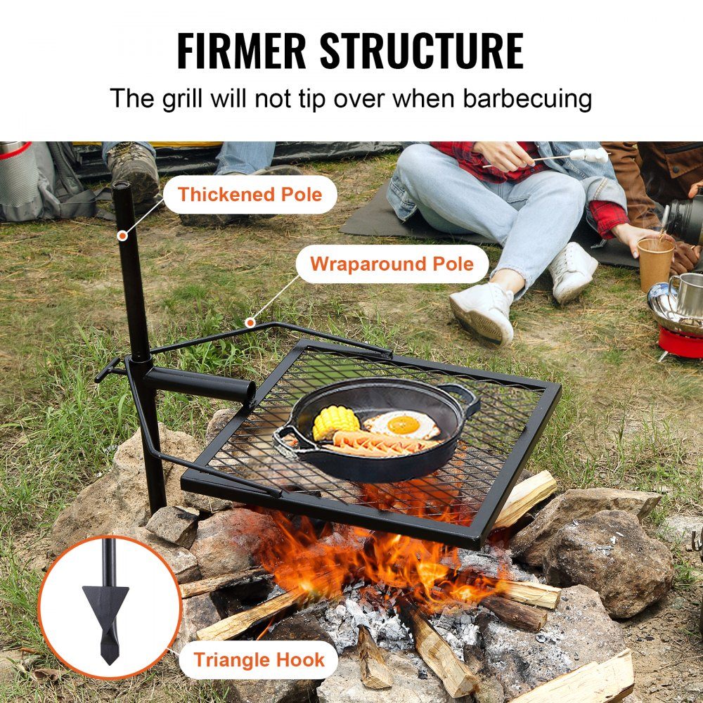 Rôtissoire en acier gril pivotant 405x405mm gril à charbon de bois support de gril portable support de gril 6 kg capacité de charge 300 ℃ gril à rôtir autoportant barbecue grill chariot barbecue camping