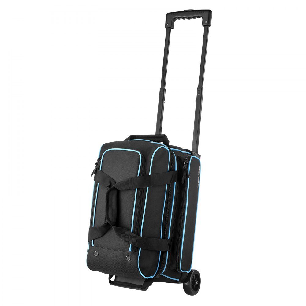 Bowlingballtasche für 3 Bälle mit Doppelrädern und separatem Fach für Schuhe (bis US-Größe 16) und übergroßer Zubehörtasche, ausziehbarer Griff, ausziehbar auf 105 cm, Schwarz + Blau