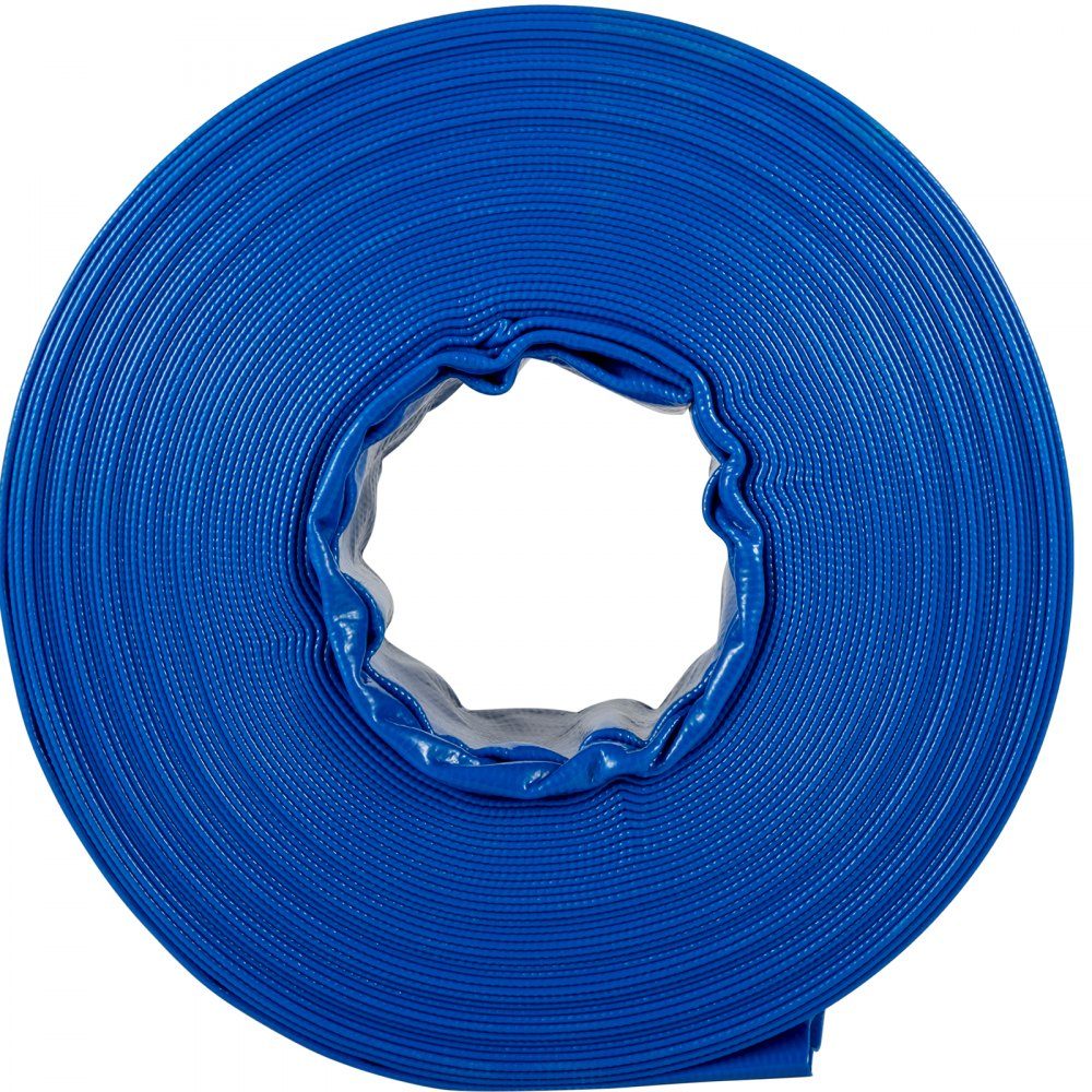 Ablaufschlauch, 38 mm x 32 m, Flachschlauch aus PVC-Gewebe, robuster Rückspül-Ablaufschlauch mit Klemmen, wetterfest und platzsicher, ideal für Schwimmbad und Wasserübertragung, Blau