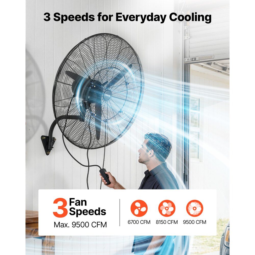 115W Industrial Wall Fan 32" 5.9m/s Oscillating Wall Fan with 3 Levels Adjustable Angle and Mist Commercial Industrial Fan for Workshop Garage Warehouse Gym Black