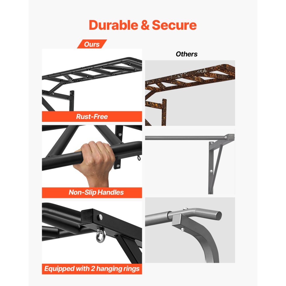 Aan de muur gemonteerde optrekstang, 50" brede multifunctionele stalen trainingsstangen voor het bovenlichaam met hangers, optrektrainingsstation (draagvermogen van 200 kg), sportschool Aan de muur gemonteerde optrekstang, 50" brede multifunctionele stalen trainingsstangen voor het bovenlichaam met hangers, optrektrainingsstation (draagvermogen van 200 kg), sportschool