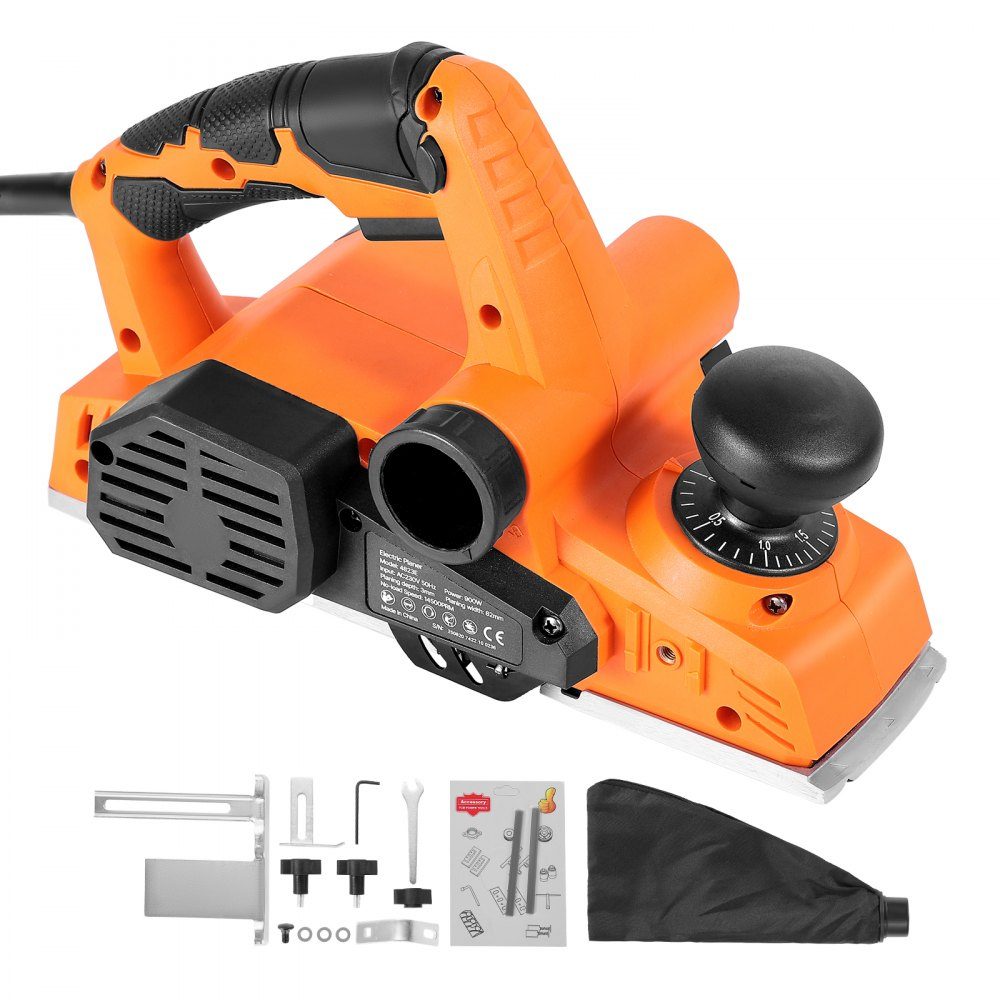 Raboteuse électrique 82 mm Largeur de coupe 900 W 14500 RPM Raboteuse à main pour bois avec profondeur de coupe réglable 2 lames pour le travail du bois Chanfreinage du bois Raboteuse DIY