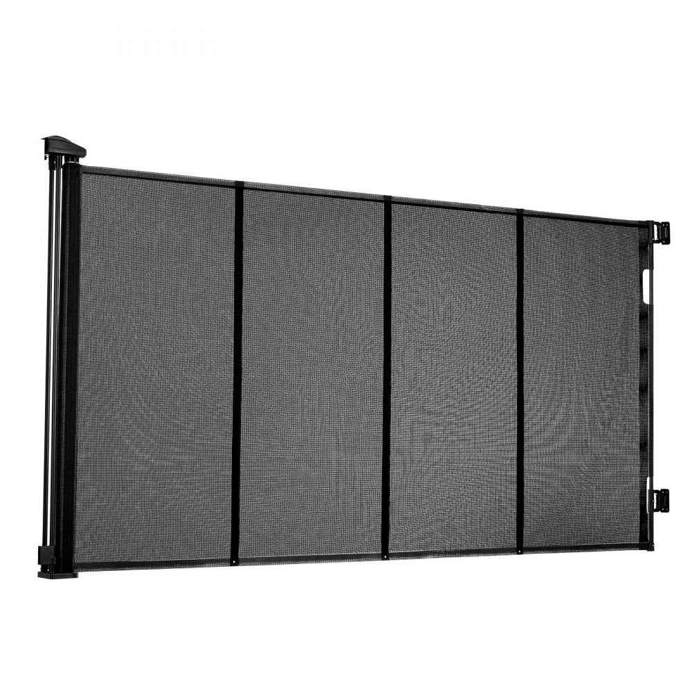 Extendable Baby Gate, Dog Gate, Extendable to 415cm Width / 99cm Height, Pet Gate with Reinforced Fiberglass Strips, Mesh Guard for Patio, Garage, Black