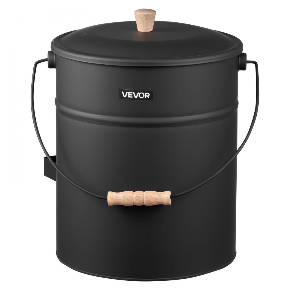 Ash bucket with lid, 4-piece set, including charcoal bucket, shovel, broom & gloves, fireplace charcoal bucket & ash can made of metal, 15 L capacity for fireplaces, fireplaces, wood stoves