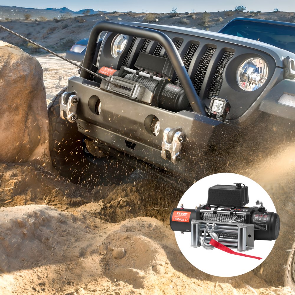 Electric Winch, 13,500lb 12V DC Truck Winch with Φ3/8" x 80ft Steel Cable Pulley Guide, Wireless and Wired Remote Control, IP55 Waterproof for Towing SUVs, Jeeps, Trucks, Trailers and Boats Electric Winch, 13,500lb 12V DC Truck Winch with Φ3/8" x 80ft Steel Cable Pulley Guide, Wireless and Wired Remote Control, IP55 Waterproof for Towing SUVs, Jeeps, Trucks, Trailers and Boats