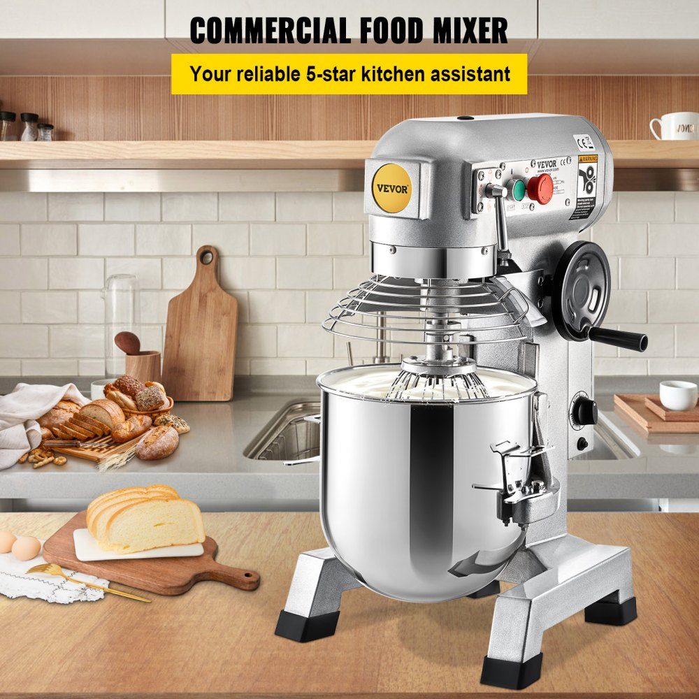 Kneading machine food processor, 14L bowl capacity kneading machine, 3-speed whisk, dough hook, wire rope, stainless steel bowl dough machine 500W, silver food processor timer function