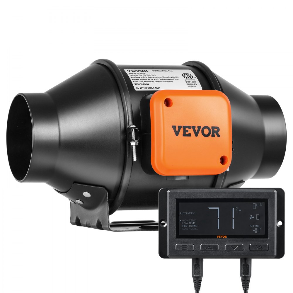 Ventilateur de conduit en ligne, 25 W 205 CFM avec contrôleur de température et d'humidité, ventilateur d'échappement silencieux à moteur EC pour booster de refroidissement, tentes de culture, culture hydroponique Ventilateur de conduit en ligne, 25 W 205 CFM avec contrôleur de température et d'humidité, ventilateur d'échappement silencieux à moteur EC pour booster de refroidissement, tentes de culture, culture hydroponique