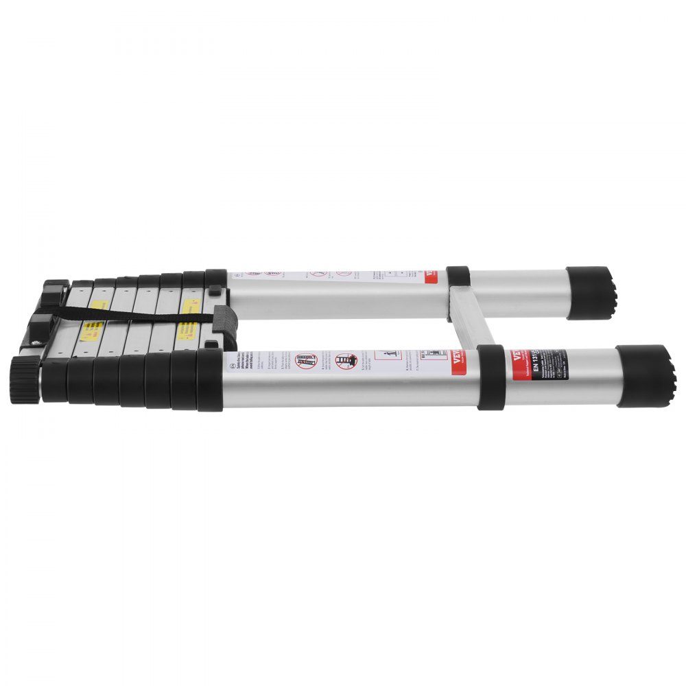 Telescopic Ladder, 2.6m Aluminum Extension Ladder, Folding Ladder with One Button Retraction, 160kg Load Capacity with Non-Slip Feet, Portable Compact Ladder for Home, RV, Attic