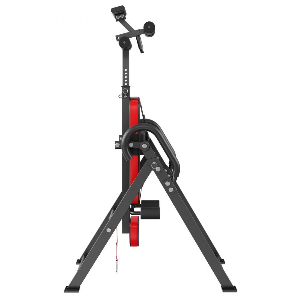 Inversion table, inversion bench, 136 kg load capacity, multifunctional back trainer, folding strength training device with headrest, ankle lock, adjustable protective belt, red + black