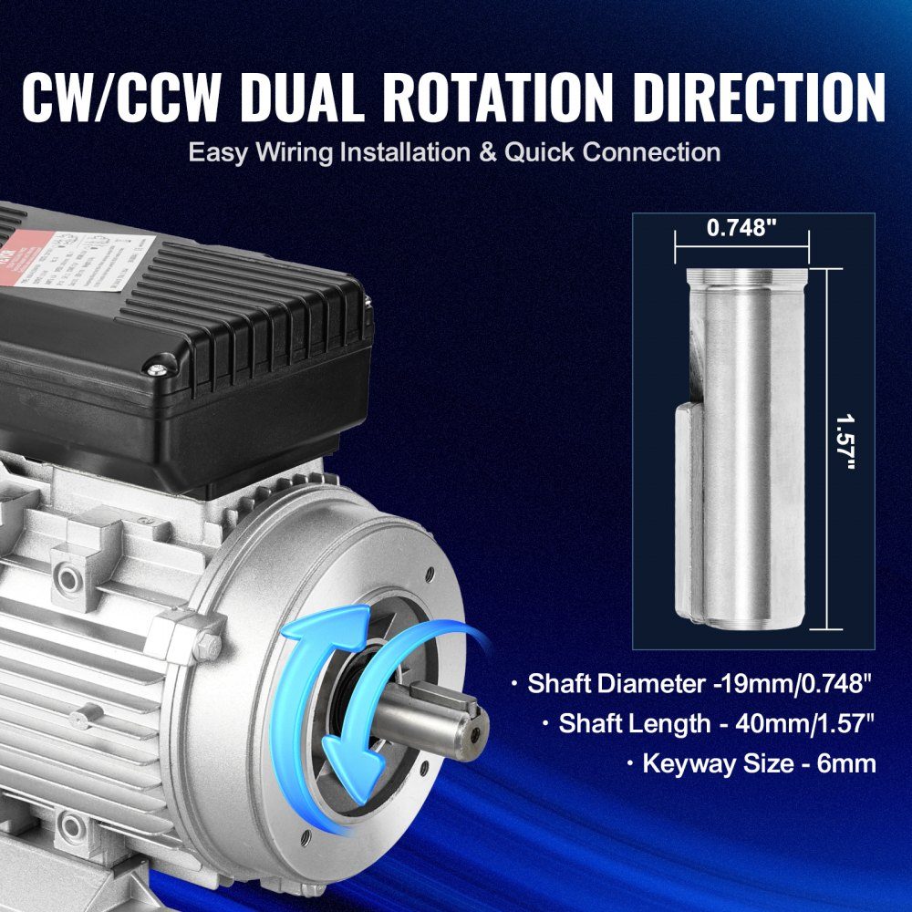 0,55 kW Elektromotor 1400 U/min AC 220–240 V 4,5 A 80 B34 Rahmen Luftkompressormotor einphasig 19 mm Keilwelle Rechts-/Linksdrehung für landwirtschaftliche Maschinen und allgemeine Geräte