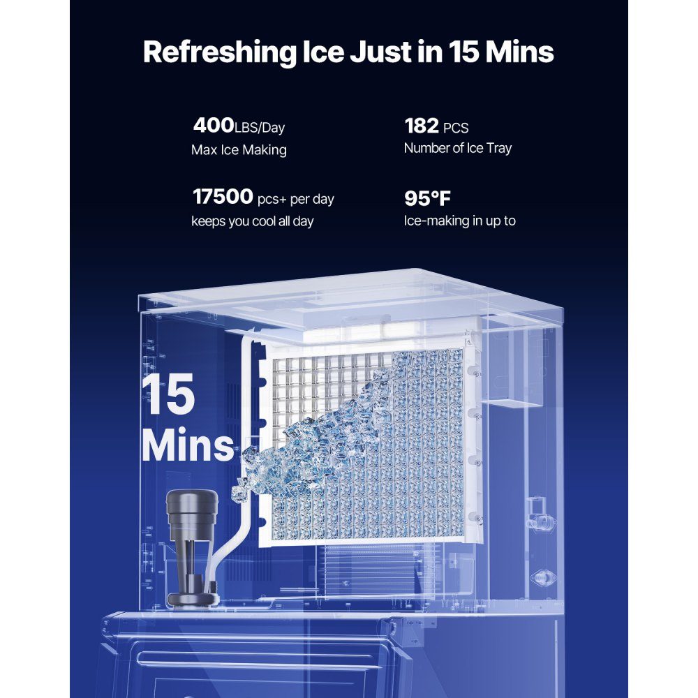 Commercial Ice Machine, 181kg/Day Ice Maker with 136kg Stainless Steel Storage Container, Automatic Self-Cleaning Ice Machine with Touch Screen for Bar, Cafe, Restaurant, Shop, Commercial