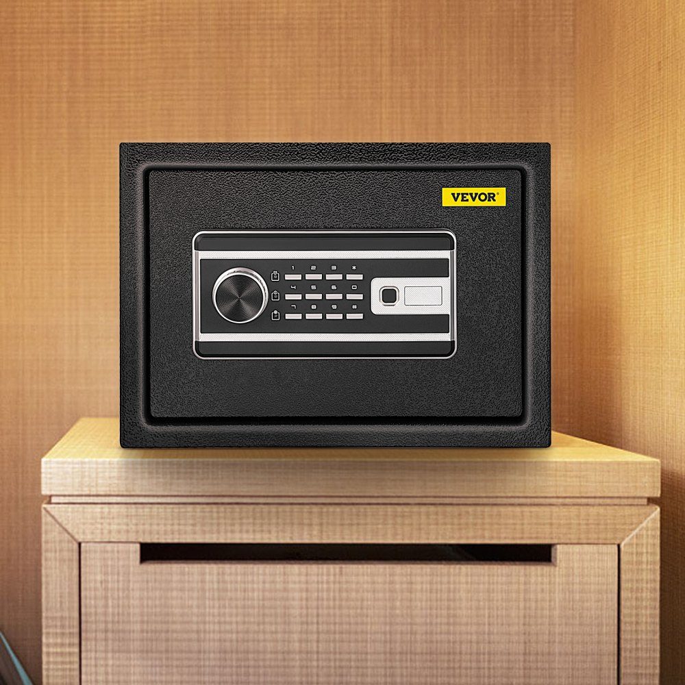 Safe 0.0227 m³, furniture safe 10kg load capacity, wall safe black dustproof with fingerprint code digital keyboard key 4 locking systems security safe apartment hotel office