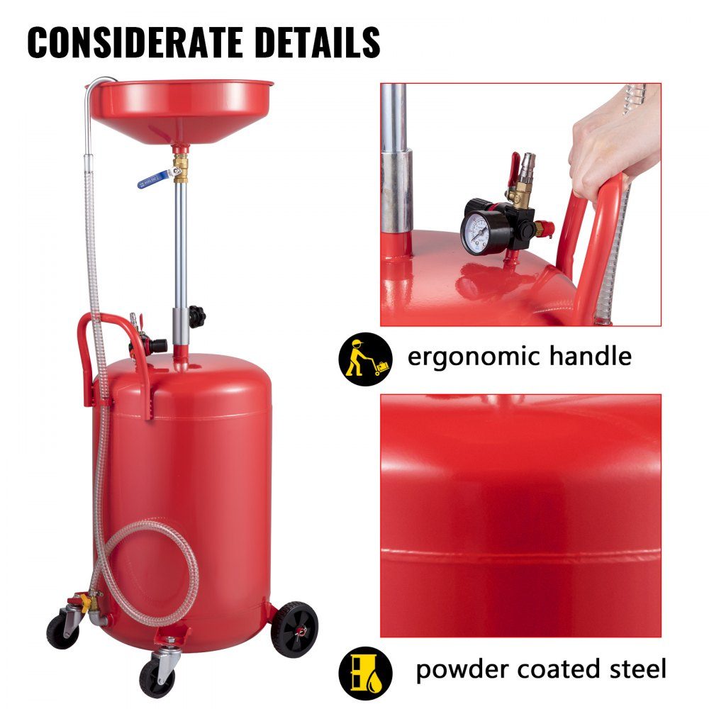 Réservoir de vidange d'huile usée, vidange d'huile Portable 75,7 l, à commande pneumatique, avec Valve d'air