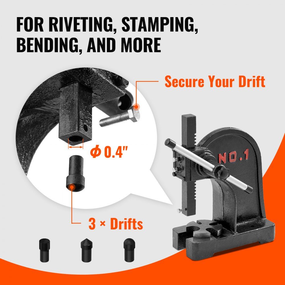 Mandrel Press, 1 Ton Hand Lever Press, Manual Mandrel Press Precision Hand Press, 150mm Maximum Height, Desktop Manual Cast Iron Punch Press for Punching, Bending, Stretching, Forming