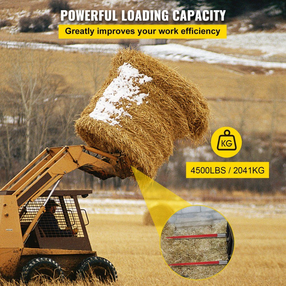 Front loader tines 125 cm, bale tines 2041 kg load capacity, bale spike quick attachment, red coated bale forks, with hexagon nut and sleeve for shovels, tractors, loaders