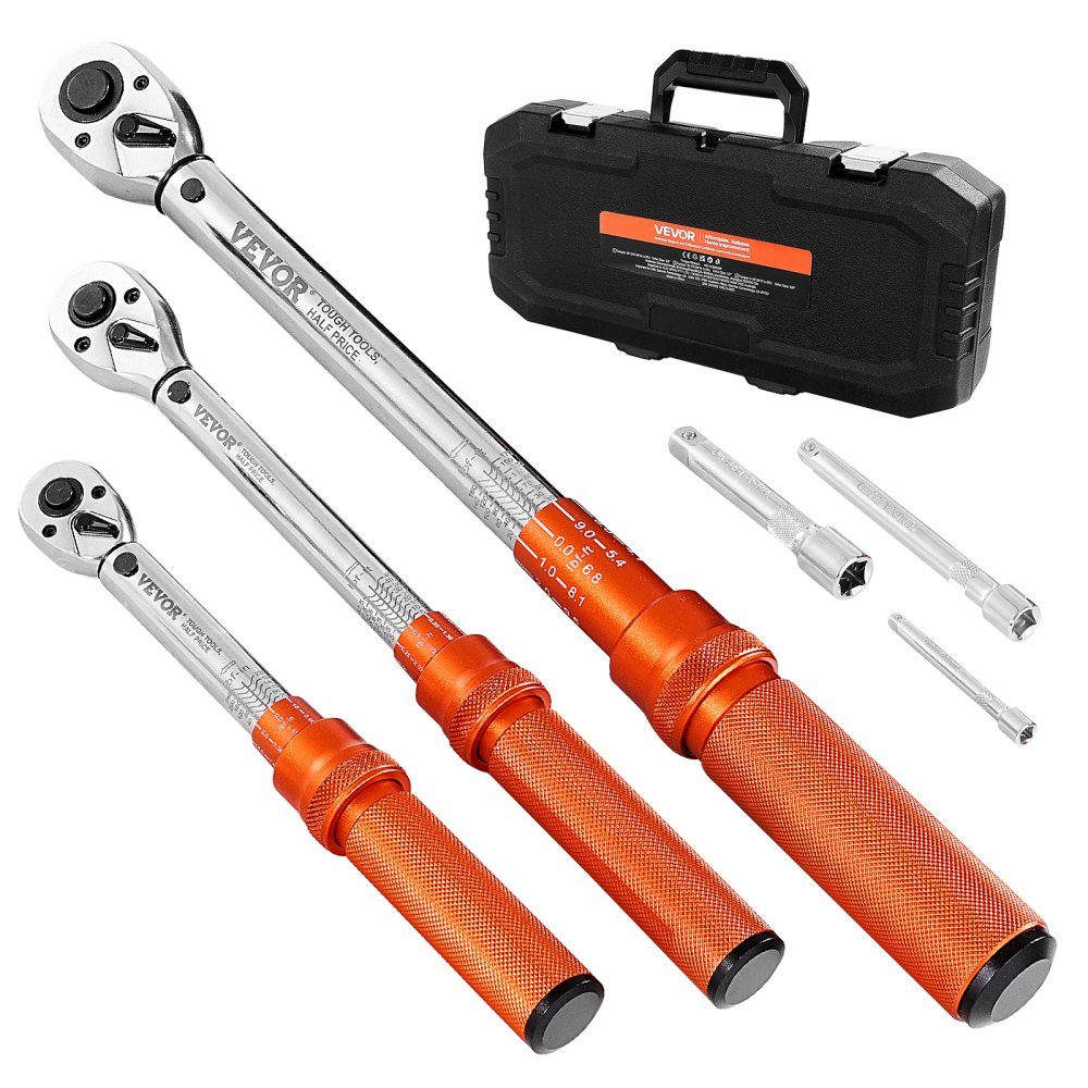 Click Torque Wrench (3pcs), 1/4 3/8 1/2" Drive, Two Way Torque Wrench Set with Dual Range Scales, 72 Teeth ±3% High Precision Alloy Steel for Auto Repair