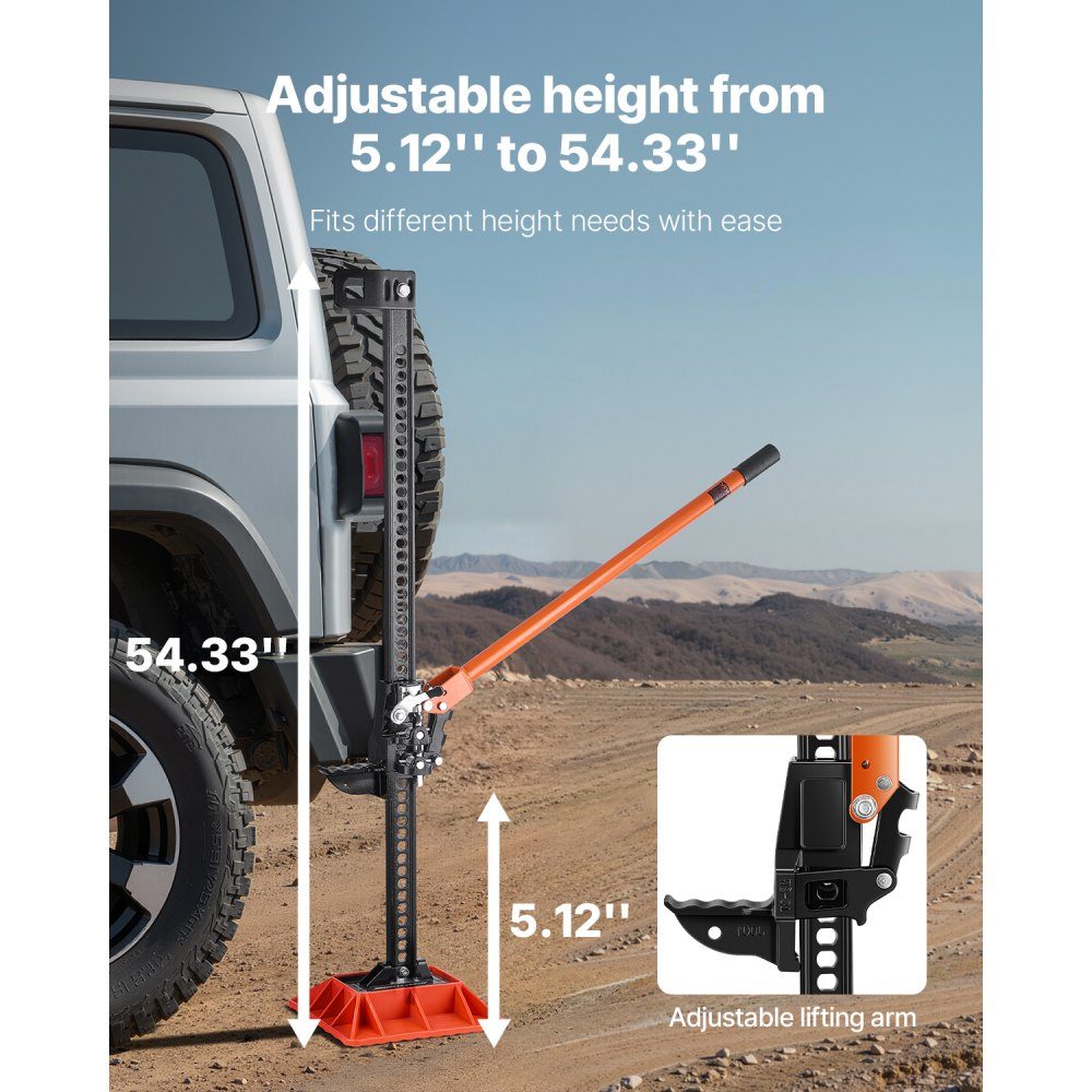 Farm Jack Offroad met basis High Lift Farm Jack (3,18t) Offroad autokrik, bumperkrik, zware lift met hefbereik van 130,1-1380 mm voor tractor, vrachtwagen, SUV