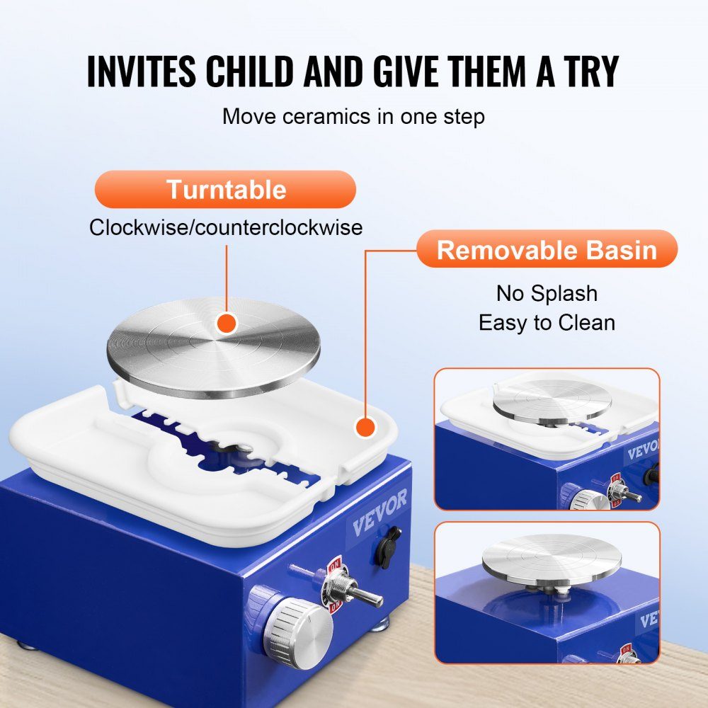 Pottery Wheel Ceramic Wheel 30W Blue Electric Pottery Wheel 10cm 300RPM Pottery Wheel Molding Machine with Apron Suitable for Beginners, Enthusiasts etc