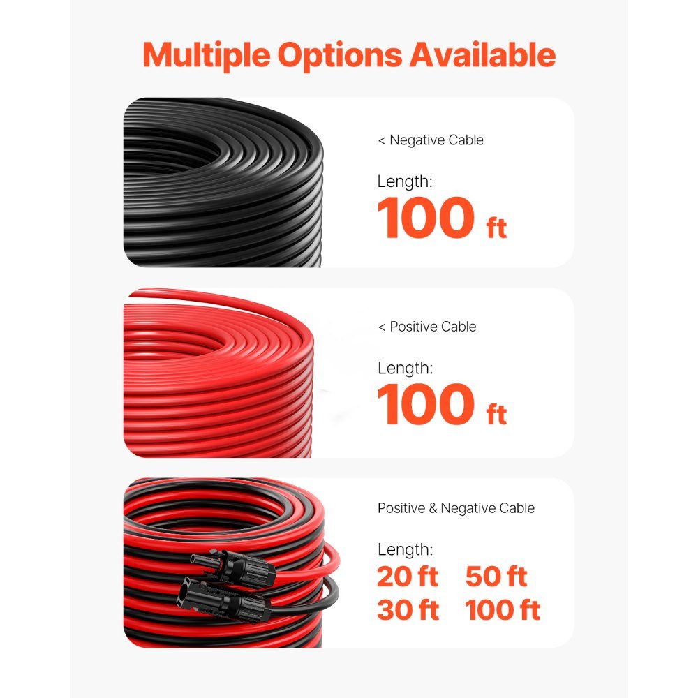 Solar Cable 100ft Extension Cable Set of 2 6mm²/10AWG Cable with Waterproof Female and Male Connectors PV Cable for Home, Marine and RV Solar Panels Black and Red