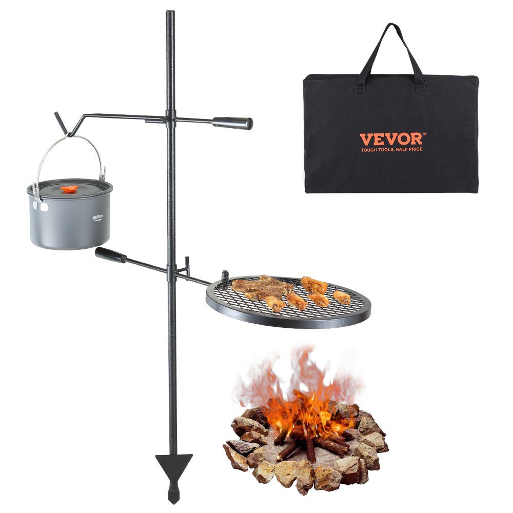Rôtissoire en acier pivotante 360 ​​x 360 mm, barbecue au charbon de bois, double couche, capacité de charge de 6 kg, 300 ℃, rôtissoire autoportante, barbecue, chariot d'extérieur