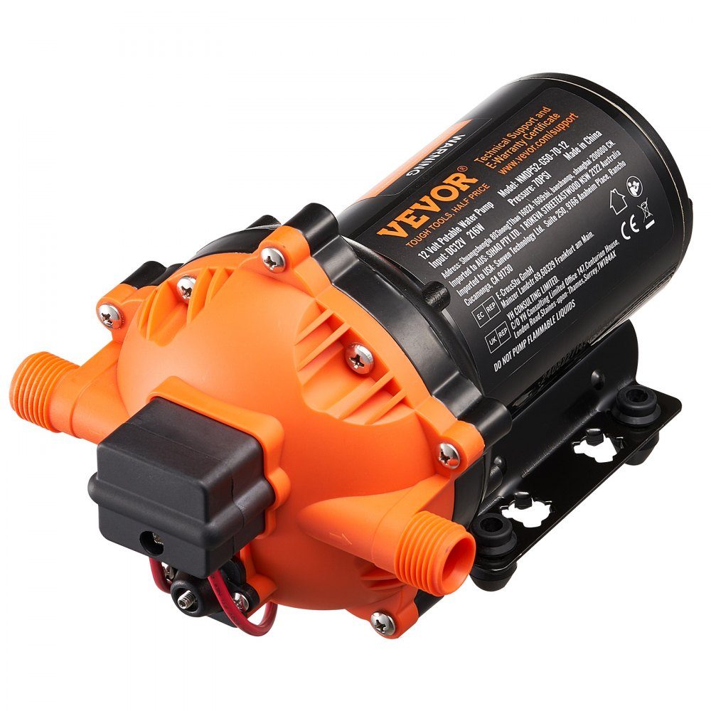 12-V-Membranpumpe, 18,93 l/min, 5-Kammer-Gleichstrom-Wasserpumpe mit automatischem Druckschalter, 40–100 PSI, verstellbar, 70 PSI, 1/2 Zoll MNPT-Anschluss für Wohnmobil, Yacht, Food Truck, Camper, Marine