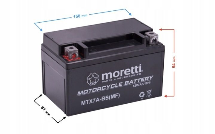 Premium akumulator AGM motocykl skuter Moretti MTX7A-BS akumulator 7AH AKUYTX7A-BSXMOR000