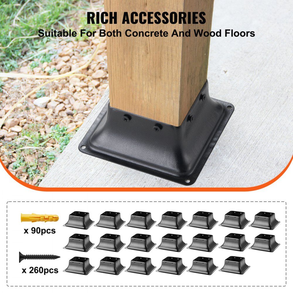 Set of 20 screw-on sleeves 153 x 153 x 62 mm Post base Carbon steel post shoe Post base Ground sleeve Support base Ideal for porch railings, pergolas and columns