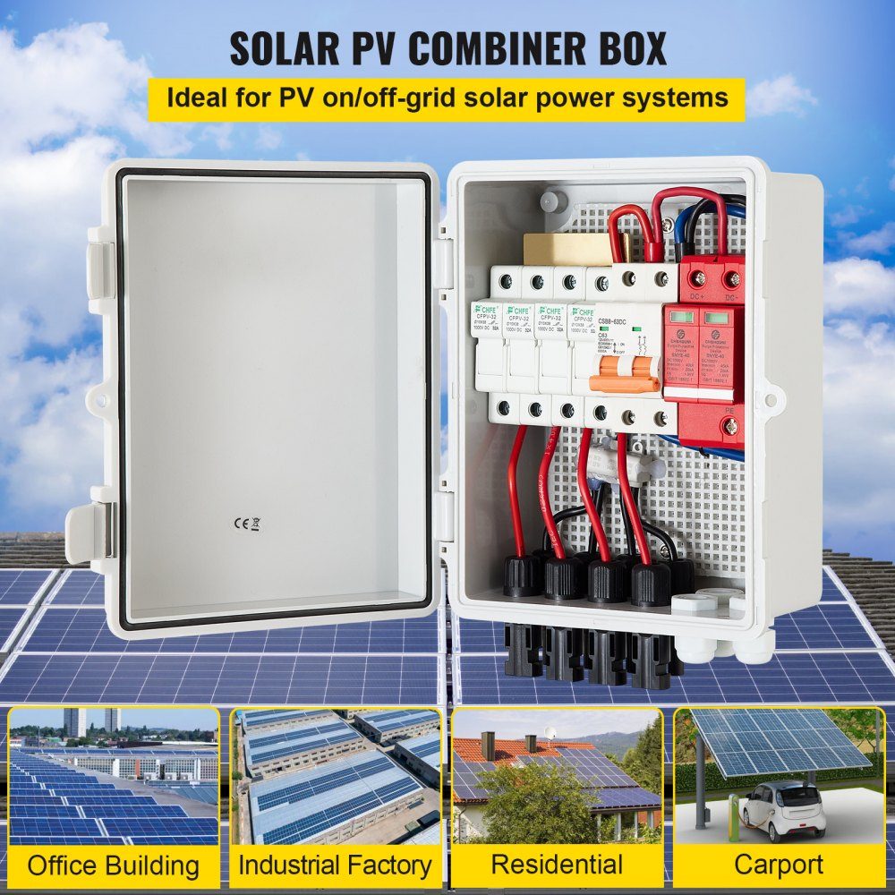 4-strand PV combination box 15 A fuse box 500 V apartment distributor protection class IP65 meter cabinet circuit breaker for solar panel network and off-grid solar power system 17 x 23 x 11 cm