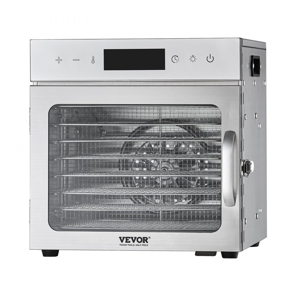 Dörrgerät Dörrgerät 8 Edelstahlschüsseln, 400 W elektrischer Lebensmitteltrockner mit einstellbarer Temperatur, Gefriertrockner für getrocknetes Fleisch, Fleisch, Obst, Gemüse, Kräuter, Hundeleckerlis