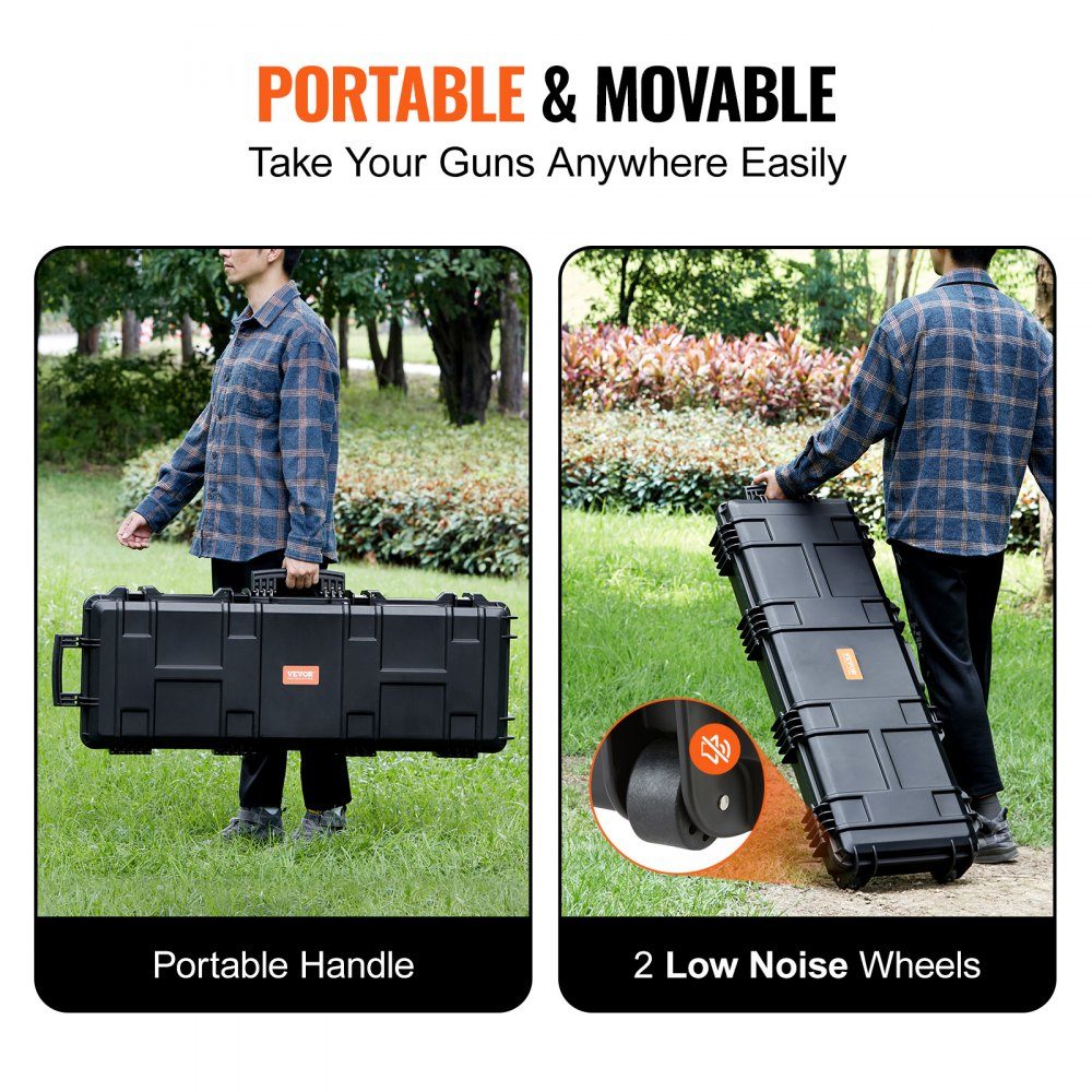Rifle hard case with 3 layers of fully protective foam, lockable hard gun case, waterproof & rollable long gun case, for 109 cm rifles or shotguns