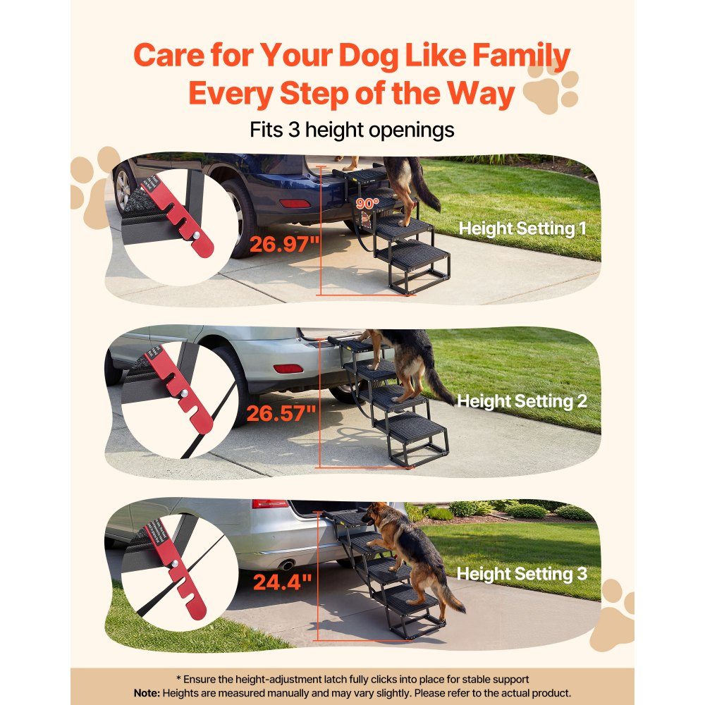 Dog stairs car foldable 4 steps, extra wide dog ramp for large dogs with soft felt carpet, portable entry aid for cars, SUVs, trucks, loft beds, sofas, load capacity up to 90 kg