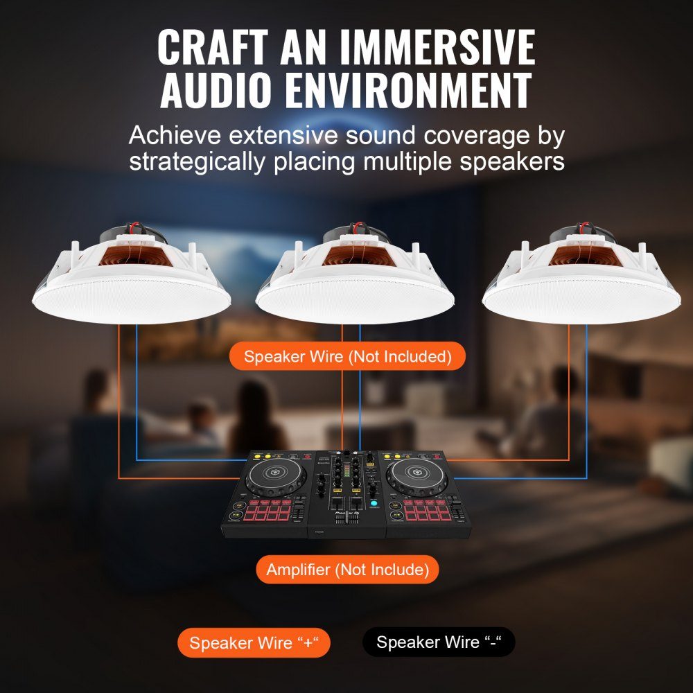 Set of 4 approx. 20 cm ceiling speakers, 100 W, in-ceiling and in-wall speaker system with 8 Ω impedance and 89 dB sensitivity, for home, kitchen, living room, bedroom or covered porch