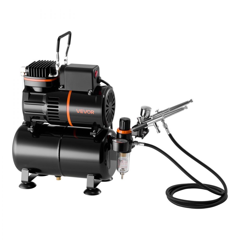 Set aérographe 1/6 HP avec compresseur et réservoir, double action 3 pistolets aérographe avec 3 buses (0,3/0,3/0,5 mm) & tuyau & peinture acrylique & 2 ventilateurs, pour décoration de gâteaux, peinture de modèles, nail art