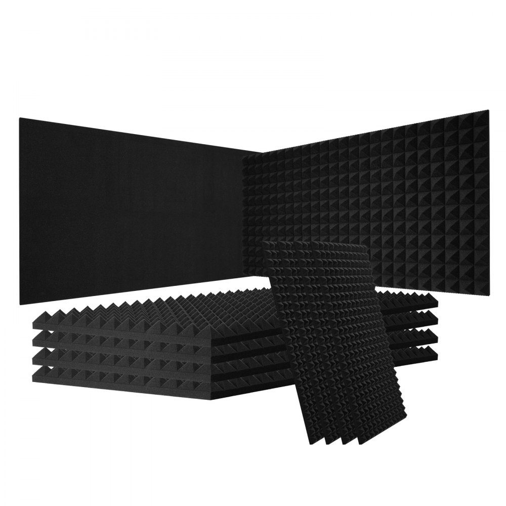 Akustikschaum-Akustikplatten, 4er-Set, 1200 x 600 x 50 mm, schalldichte Pyramidenförmige Wandpaneele, Akustikplatten, Akustikschaummatten für Studiowände und -decken, Schwarz