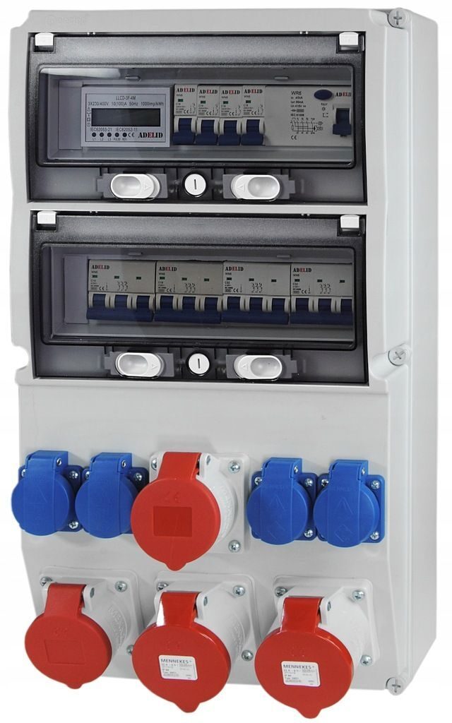 Electrical wall distributor digital meter 8x 230 V 16A / 2 x 16A / 2 x 32A complete set construction power distributor BUILDING SWITCHGEAR switchgear