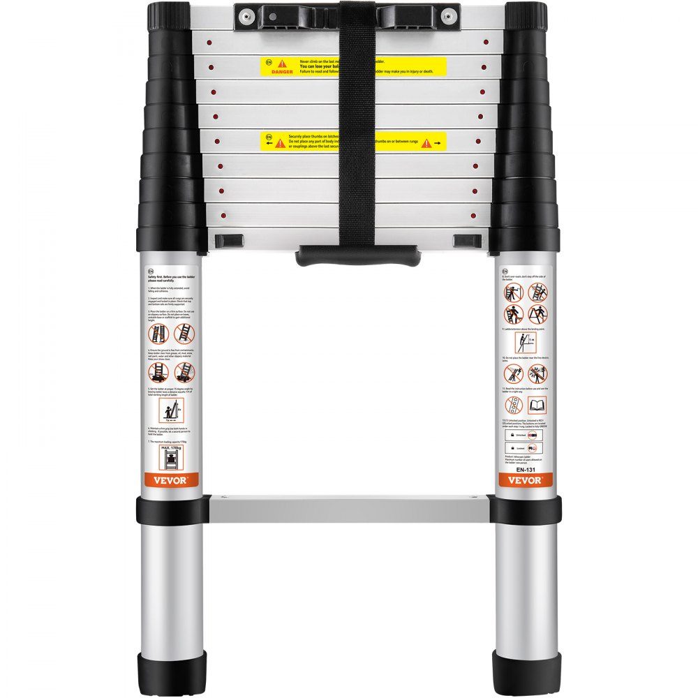 3.2m Telescopic Ladder Non-Slip Folding Ladder 48 x 9.5 x 76.5cm Step Ladder One Button Retraction Multipurpose Ladder Aluminum Alloy 170kg Load Capacity Ideal for Home Repair Decoration Wall Painting