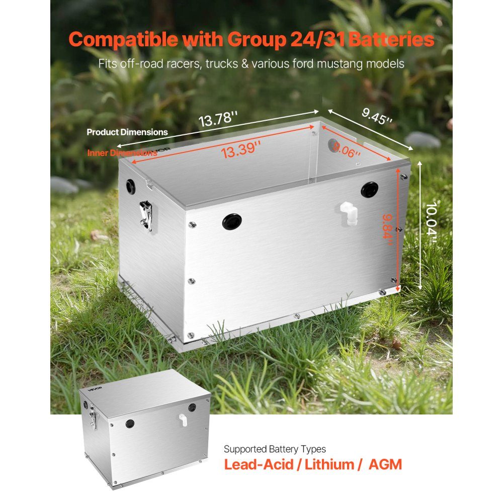 Batteriekasten, Gruppe 24/31, Batteriekasten für Schiffsbatterien mit Griffen und Kabellöchern mit Gummitülle, Gehäuse aus Aluminiumlegierung, geeignet für Offroad-Rennwagen und LKWs