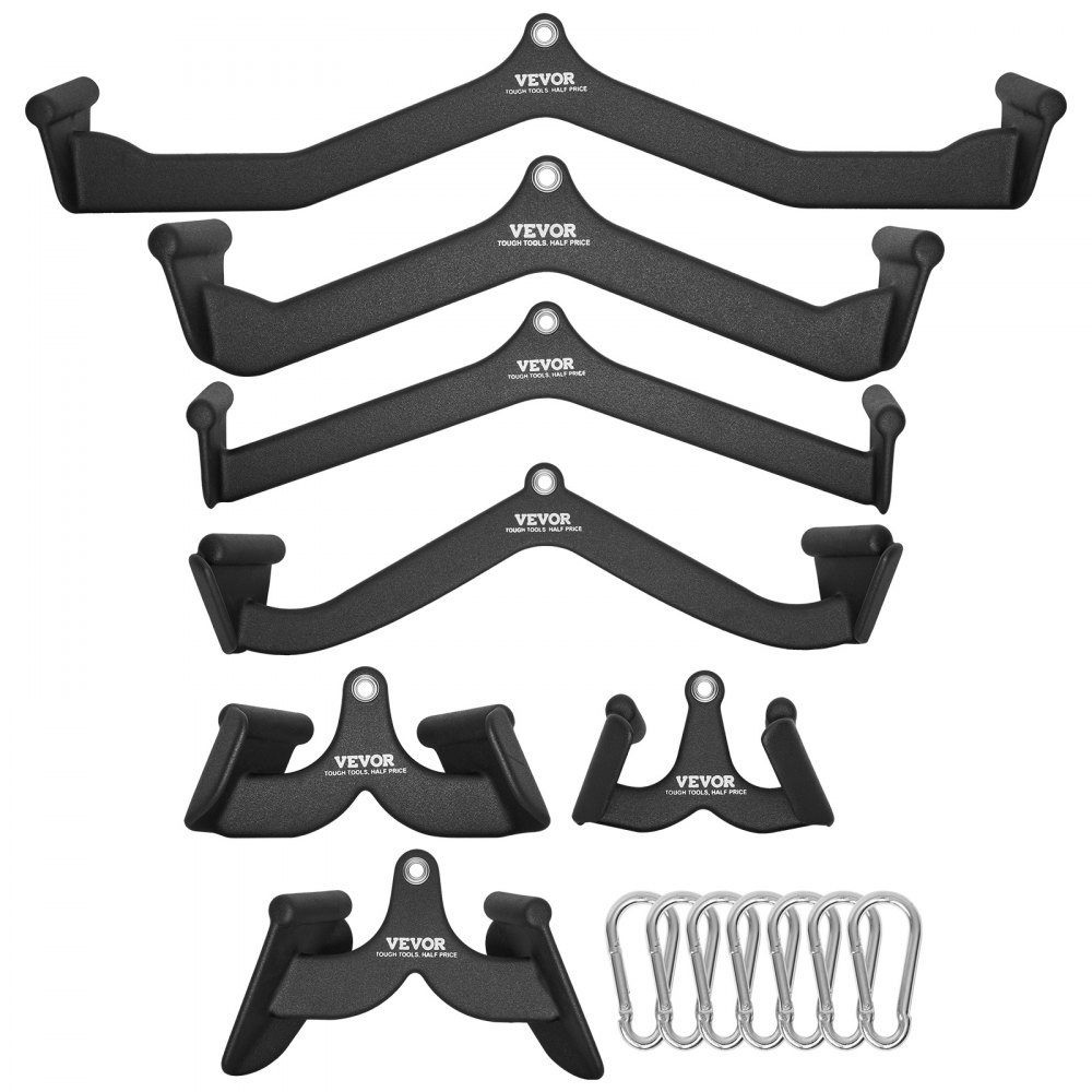Latzug-Aufsätze, Kabel-Rudergerät, T-Stange, V-Stange, 7er-Set, Trizeps-Klimmzugstange, gummibeschichteter Griff für Rückenkrafttraining, Bizeps-Curl, Trizeps-Lat-Pulldown-Stange für Heim-Fitnessstudio