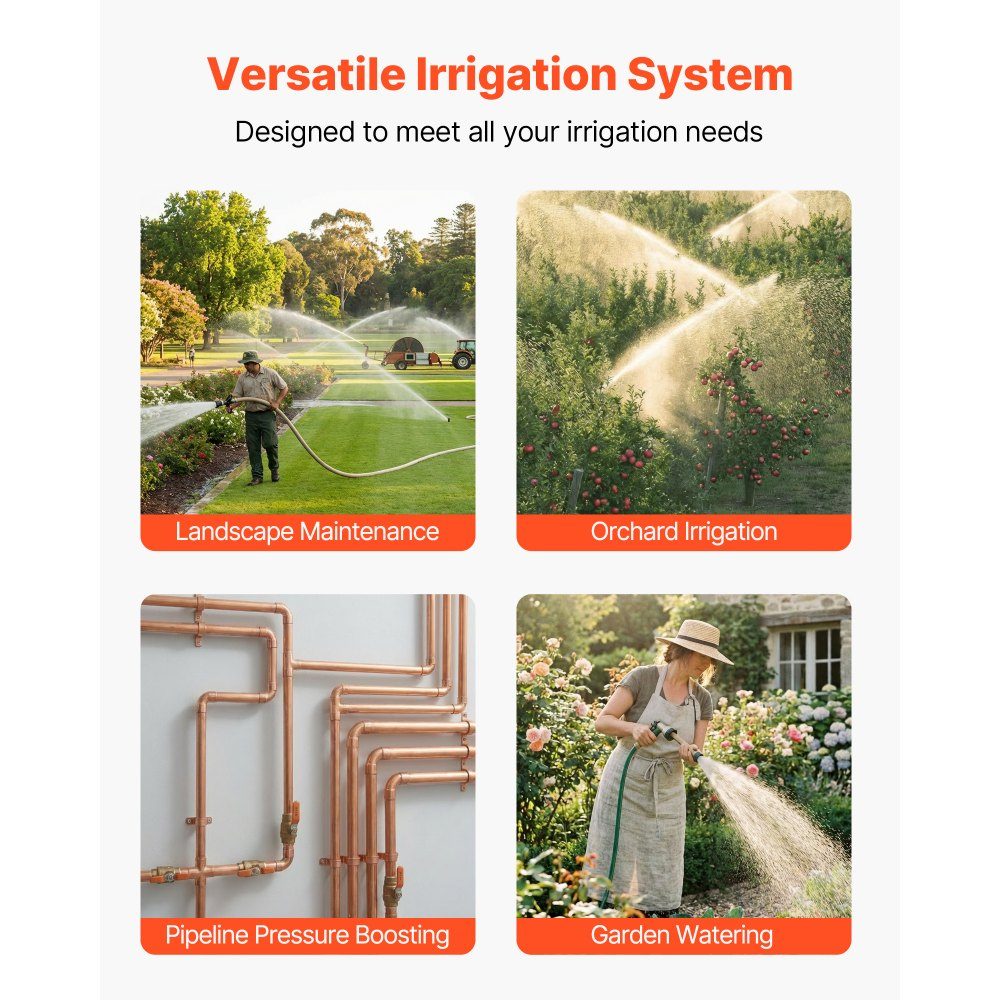 Gartenpumpe, 1300 W, 230 V, max. Förderleistung 4800 L/h, PP-Bewässerungspumpe mit 48 m Förderhöhe, Überhitzungsschutz, europäische Spannungsnormen, für Gartenbewässerung & Bewässerung
