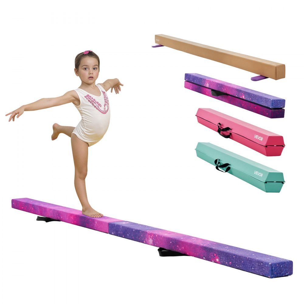 Evenwichtsbalk Gymnastiek Kinderen Opvouwbare 8ft 300lb Heavy Duty Gymnastiekbalk met antislipvoeten, Evenwichtsbalk met draagtas voor sportschool, Galaxy