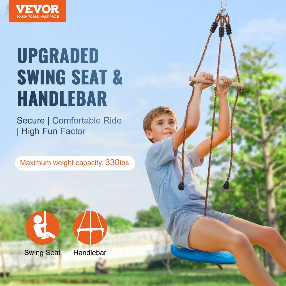 Zipline für Kinder und Erwachsene, 50-Fuß-Zipline-Sets bis zu 300 Pfund, Outdoor-Hinterhof-Seilrutschen, Spielplatzunterhaltung mit Zipline, Nylon-Sicherheitsgurt und Zubehörset