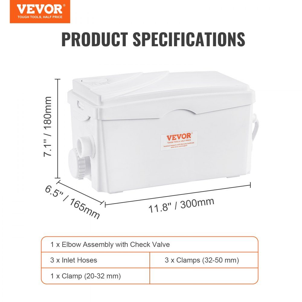 Lifting system, 350 W, 6000 l/h flow, 7 m delivery height, wastewater pump with 3 water inlets for cellar, kitchen, sink, shower, bathtub, laundry wastewater disposal, dishwasher