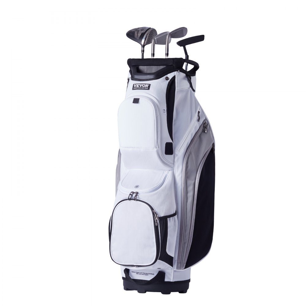 Golfkartas met 14-weg bovenorganizer, 36" 13 zakken Premium nylon kartas, duurzame golftassen met handvatten, stofkap en afneembare bandjes voor mannen en vrouwen, wit kleurblokontwerp